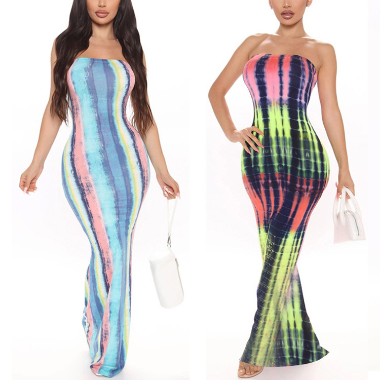 Women Fashion Sexy Printed Tube Maxi Dress