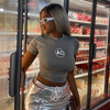 Fashion Women'S Alphabet Print Round Neck Skinny Casual Short Sleeve T-Shirt