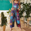 Women Summer Vitage Square Neck Sleeveless Casual Pockets Jumpsuits