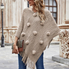 Autumn And Winter Women Fashion Solid Color Fur Ball Fringed Shawl Sweater Coat