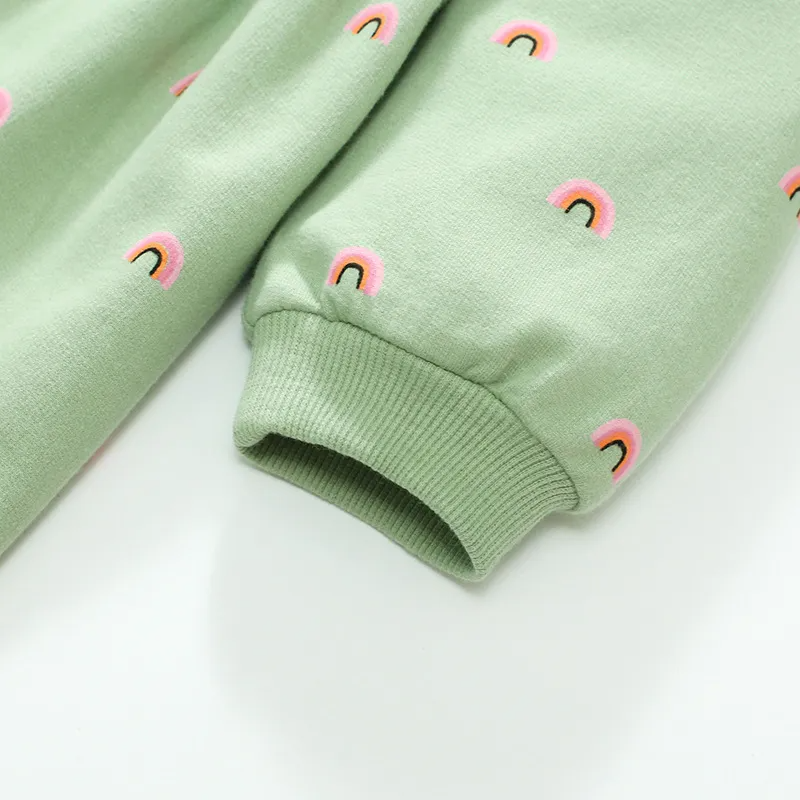 Kids Toddler Big Girls Summer Fashion Casual Sweet Cotton Solid Color Rainbow Pattern Round Neck Long Sleeve Dress