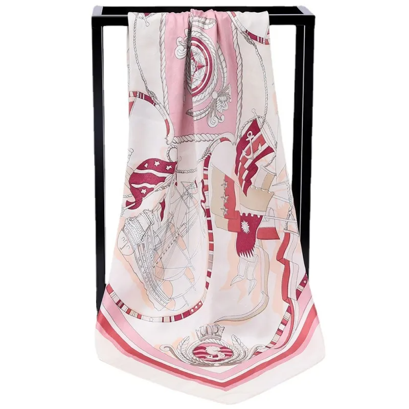 (Buy 1 Get 2) Women'S Fashion Sailboat Chain Silky Imitation Silk Large Square Scarf