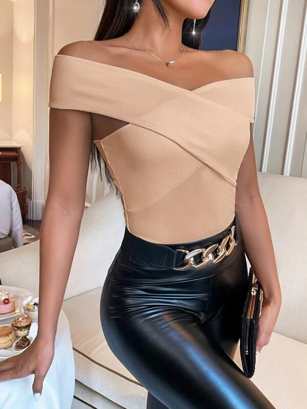 Slim One-Shoulder Solid Color Sleeveless Sexy Cross Pit Strip Top Open Back Knitted T-Shirt For Women