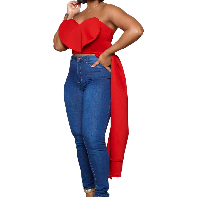 Women Fashion Romantic Heart Design Tube Top