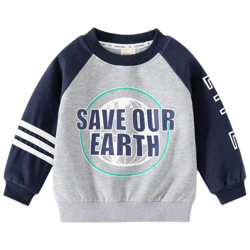 Children Kids Baby Fashion Boys Long Sleeve Letter Print Patchwork Pullover Casual Basic Sweatshirt