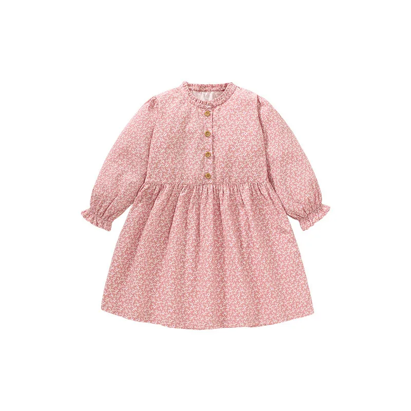 Kids Toddler Big Boys Spring Autumn Fashion Casual Cute Tiny Flower Round Neck Button Long Sleeve Dress