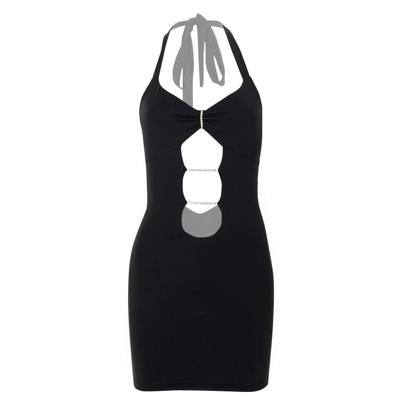 Women Fashion Sexy Solid Color Halter Neck Cut Out Dress