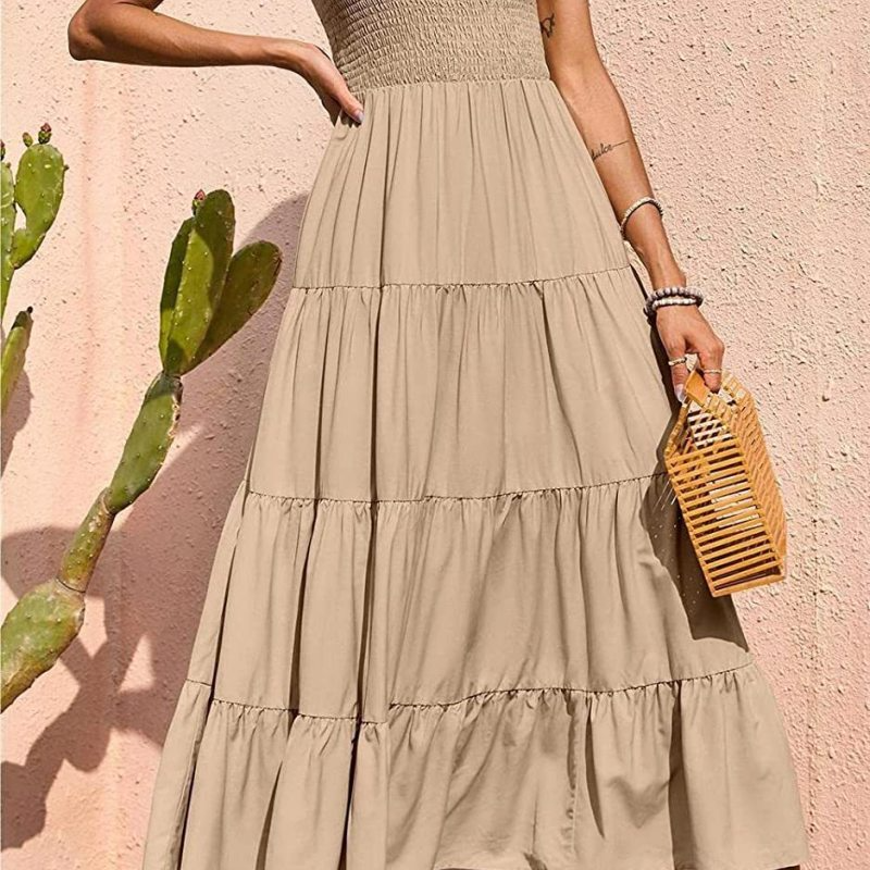 Women'S Fashion Casual Summer Vacation Basic Solid A-Line Swing Dress