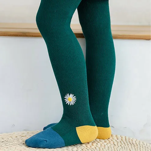 Girl Fashion Daisy Embroidery Knitted Pantyhose