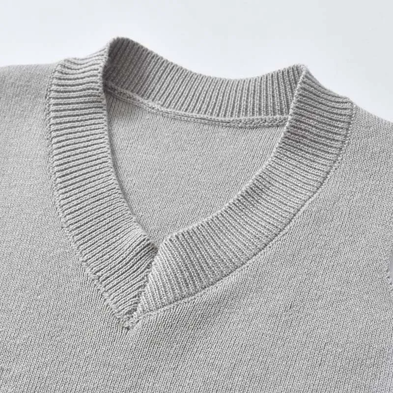 Fashionable Boys Cotton Handsome Solid Color Shirts And Knitted Vests And Pants Set