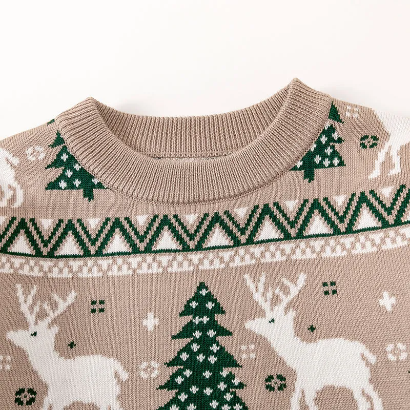 Kids Toddler Boys Girls Fashion Casual Cute Christmas Deer Round Neck Long Sleeve Knitwear Sweater