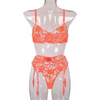 2 Pieces Women Sexy Embroidered Lace See-Through Lingerie Three-Piece Set
