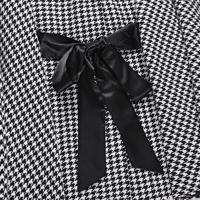 Women Creative Houndstooth Print Knotted Cloak Loose Coat