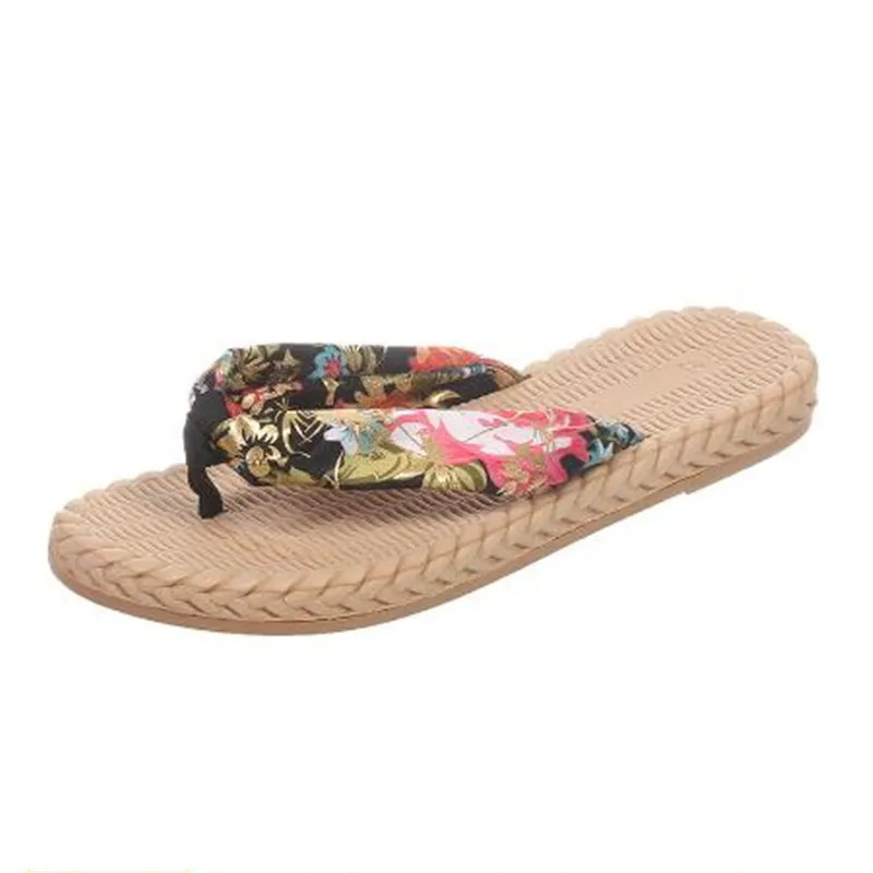 Women Plus Size Fashion Ethnic Vacation Beach Floral Flap Slippers