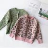 Girls Casual Leopard Single-Breasted Knit Coat