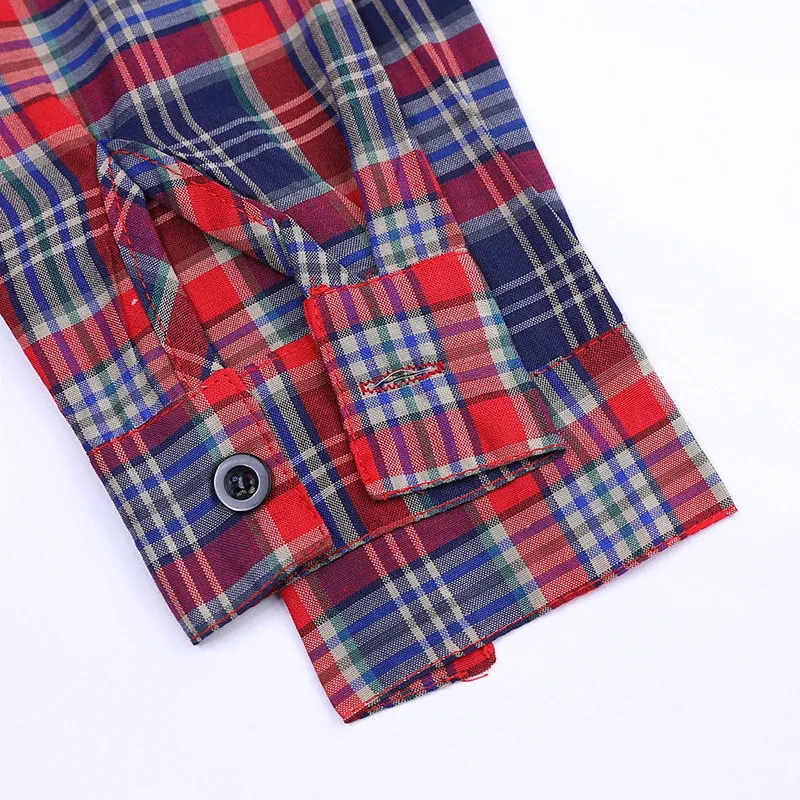 Fashion Boys Plaid Pattern Lapel Tie Shirt