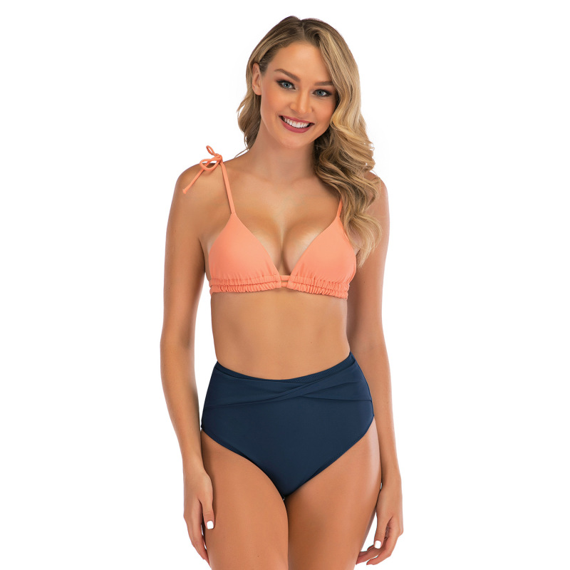 Women Sexy Floral Printing Solid Color High-Waist Shorts Swimsuit