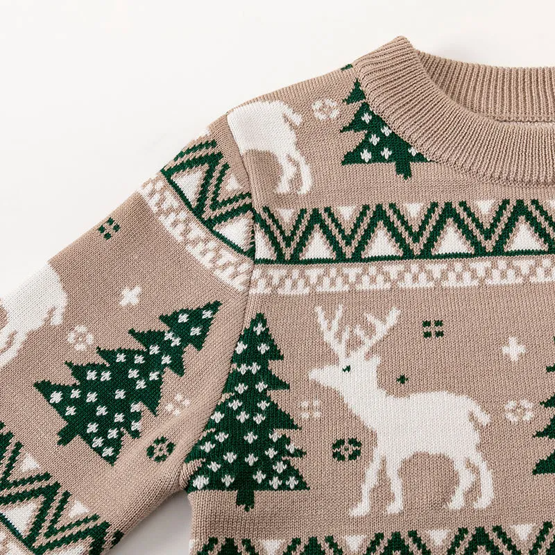 Kids Toddler Boys Girls Fashion Casual Cute Christmas Deer Round Neck Long Sleeve Knitwear Sweater