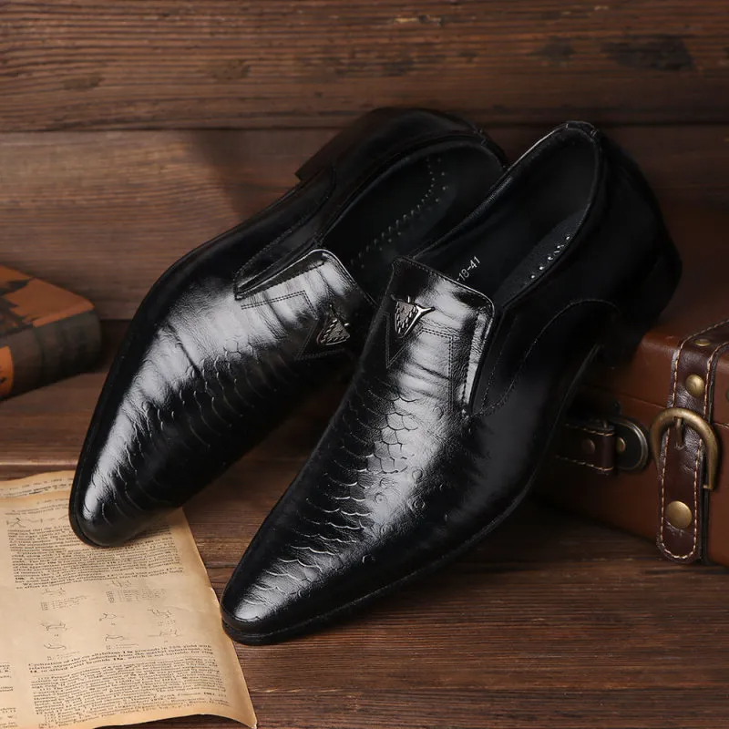 Men'S Fashion Pointed Toe Crocodile Pattern PU Shoes