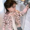 Girls Casual Leopard Single-Breasted Knit Coat