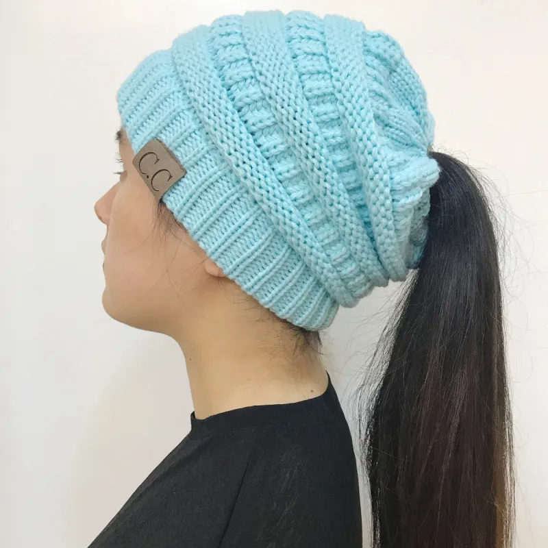 (Buy 1 Get 1) Women Winter Stretch Knitted Ponytail Hats