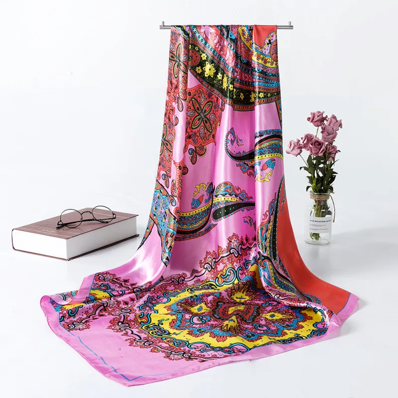 (Buy 1 Get 2) Women'S Fashion Geometric Pattern Printed Satin Silk Scarf