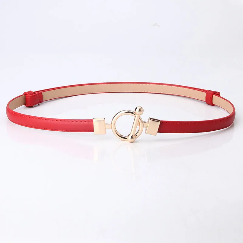 Women Fashion Simple Alloy Round Buckle Pu Belt