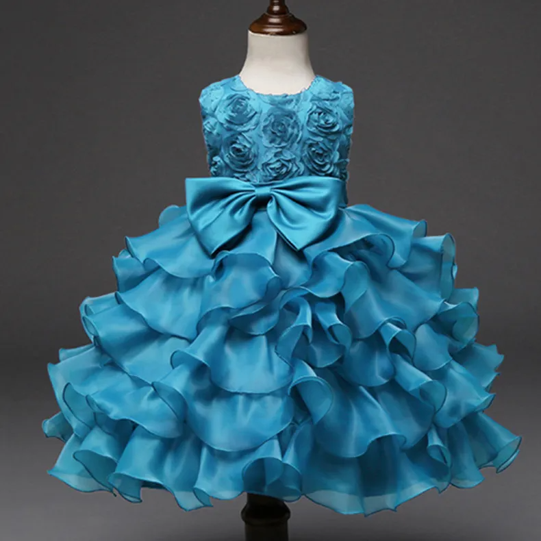 Kids Toddler Big Girls Fashion Party Cute Sweet Solid Color Bow Flounced Sleeveless Mesh Party Tutu Dress