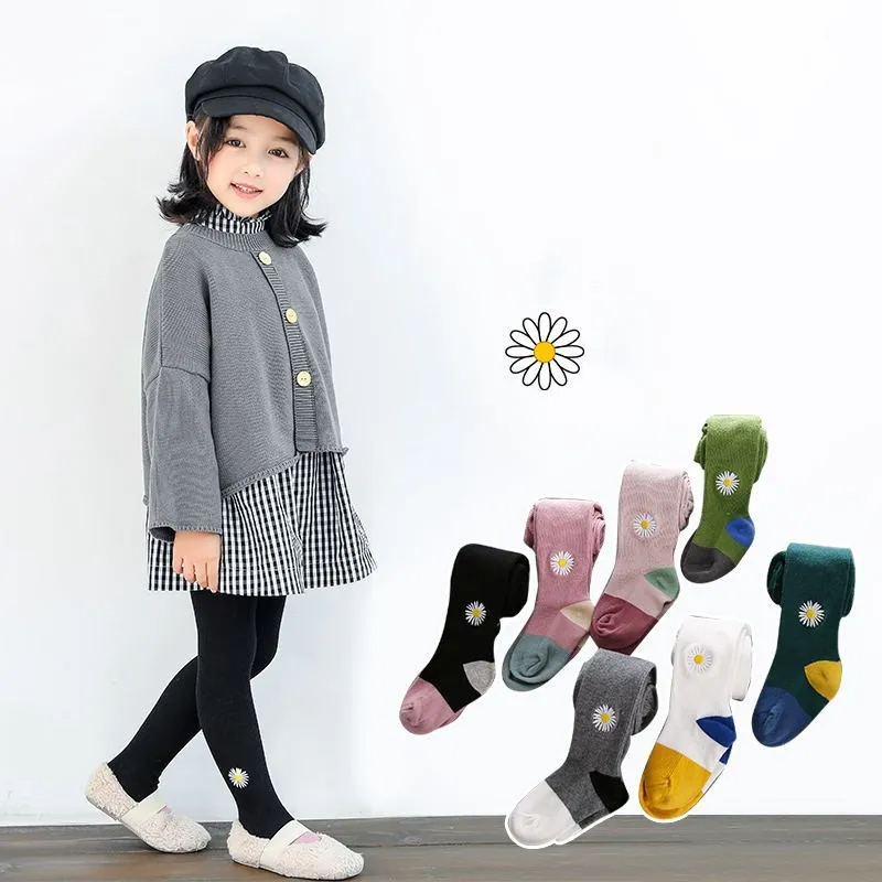 Girl Fashion Daisy Embroidery Knitted Pantyhose