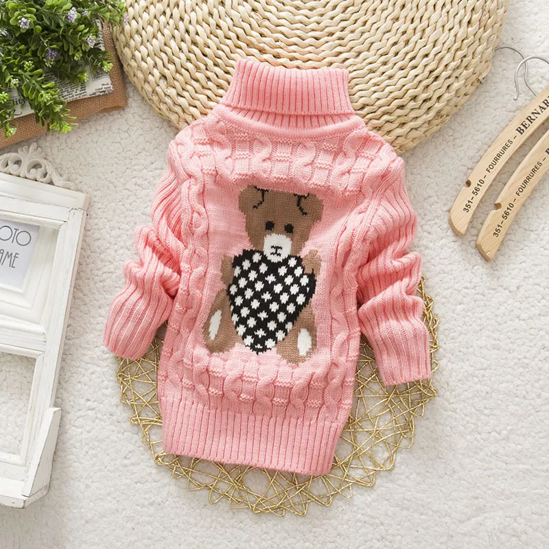 Kids Toddler Girls Boys Autumn Winter Fashion Casual Simple Solid Color Cartoon Bear Turtle Neck Sweater