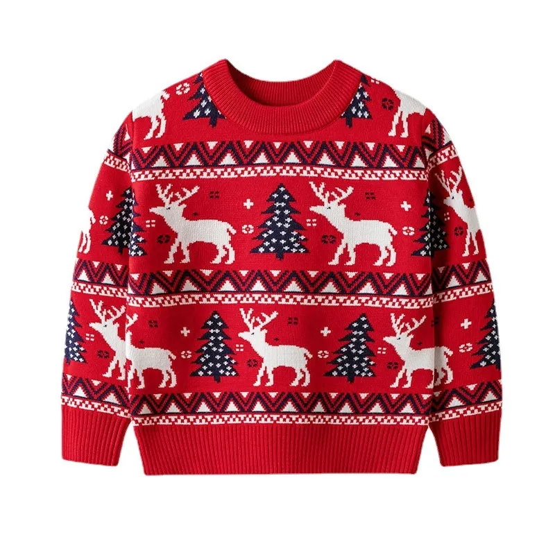 Kids Toddler Boys Girls Fashion Casual Cute Christmas Deer Round Neck Long Sleeve Knitwear Sweater