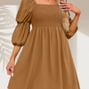 Women'S Fashion Casual Printing Puff Sleeve Square Neck Dress