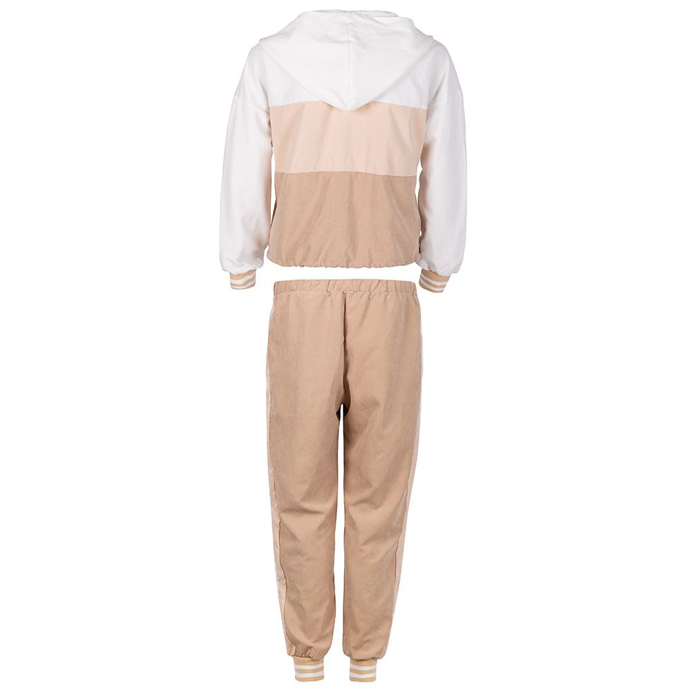 Women Casual Patchwork Design Zipper Hoodies Jogger Pants Sports Set