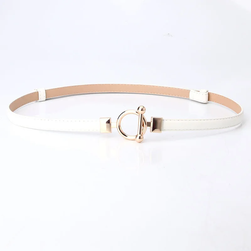 Women Fashion Simple Alloy Round Buckle Pu Belt