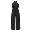 Women Solid Color Halter Neck Pleated Waist Fashion Wide Leg Jumpsuit