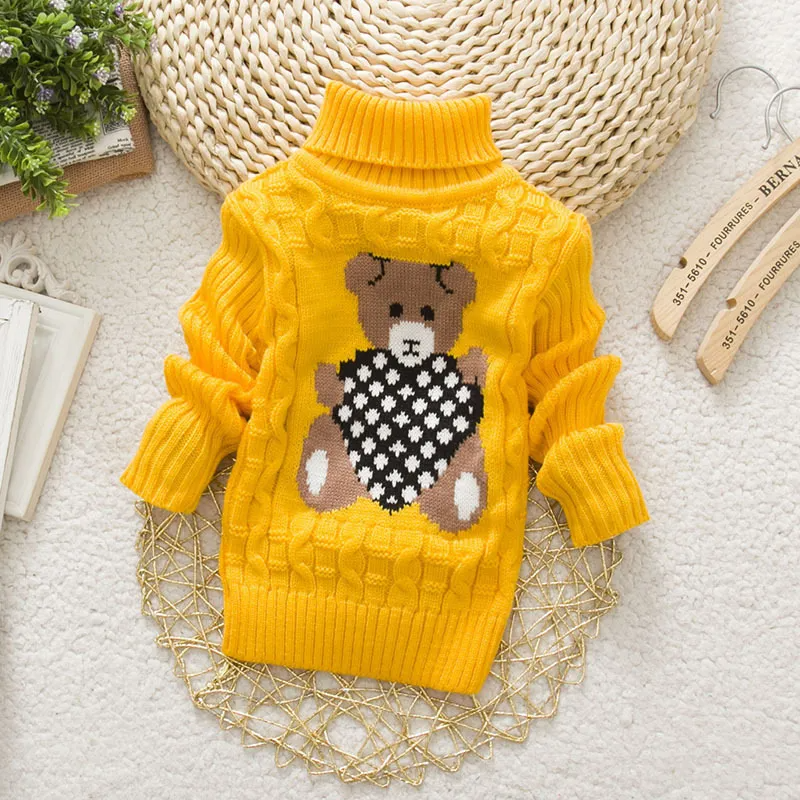 Kids Toddler Girls Boys Autumn Winter Fashion Casual Simple Solid Color Cartoon Bear Turtle Neck Sweater