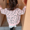 Girls Casual Leopard Single-Breasted Knit Coat