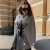 Women Creative Houndstooth Print Knotted Cloak Loose Coat