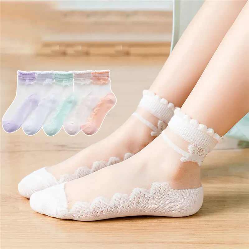 Girls Simple Transparent Lace Breathable Socks Set