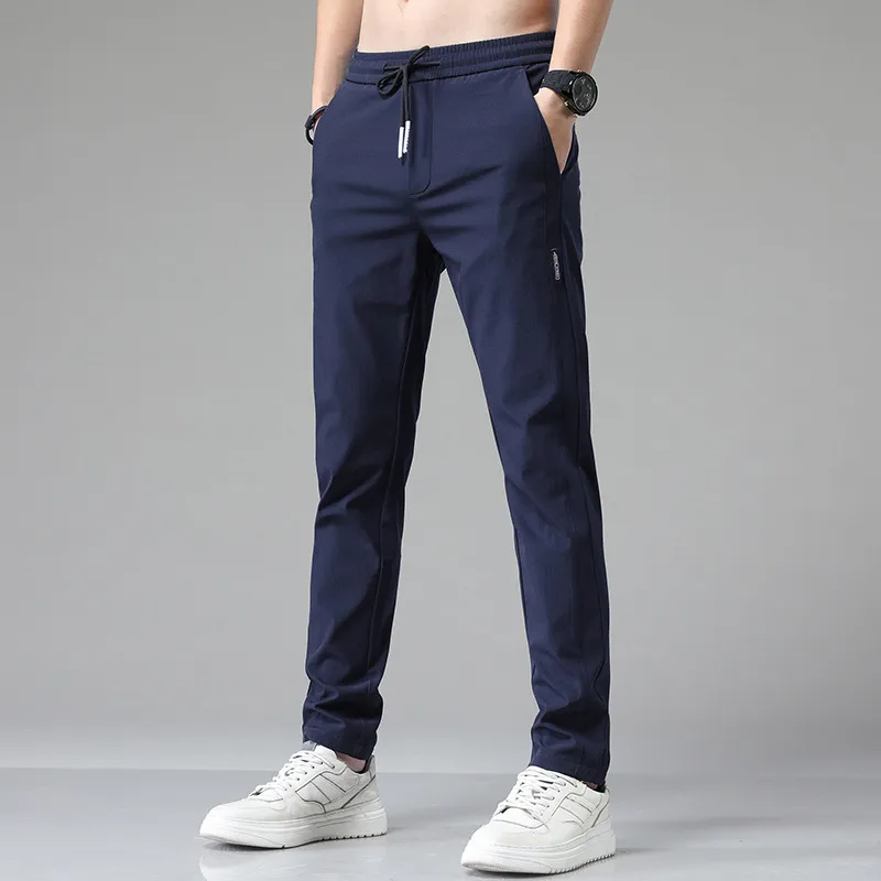 Men Summer Casual Fashionable Thin Straight Slim Stretch Ice Silk Sports Trousers