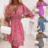 Bohemian Women Casual Tiny Flower Print V-Neck Dress
