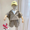 Kids Toddler Boys Summer Fashion Preppy Letter Solid Color Zipper Hat Two-Piece Set
