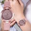 2 PCS Glitter Starry Silver Fashion Women Frosted Pu Band Belt Quartz Watch