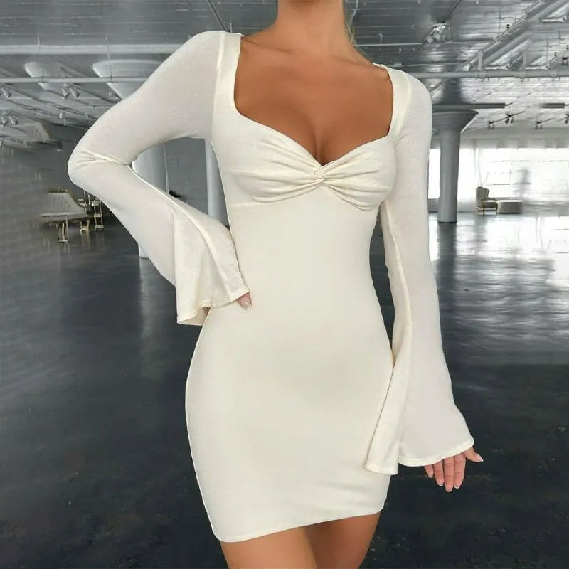 Buy 1 Get 1 Women Fashion Solid Color Long Sleeve Bodycon Mini Dress