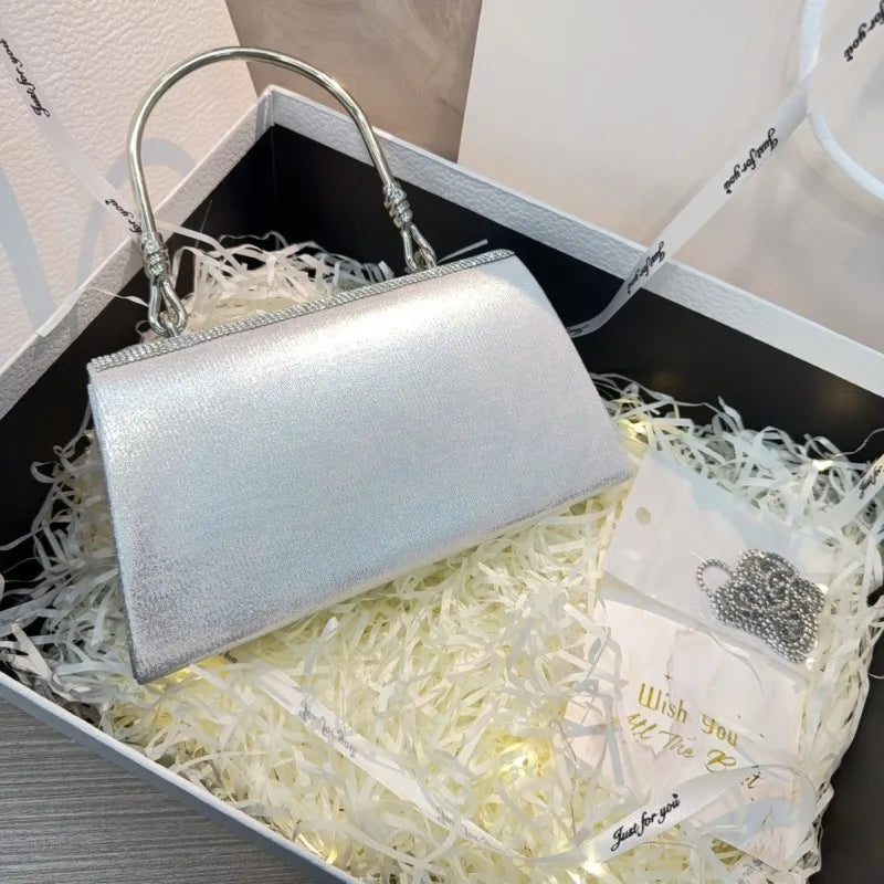 Women Fashionable Simple Flap Rhinestone Square Hand Dinner Bag