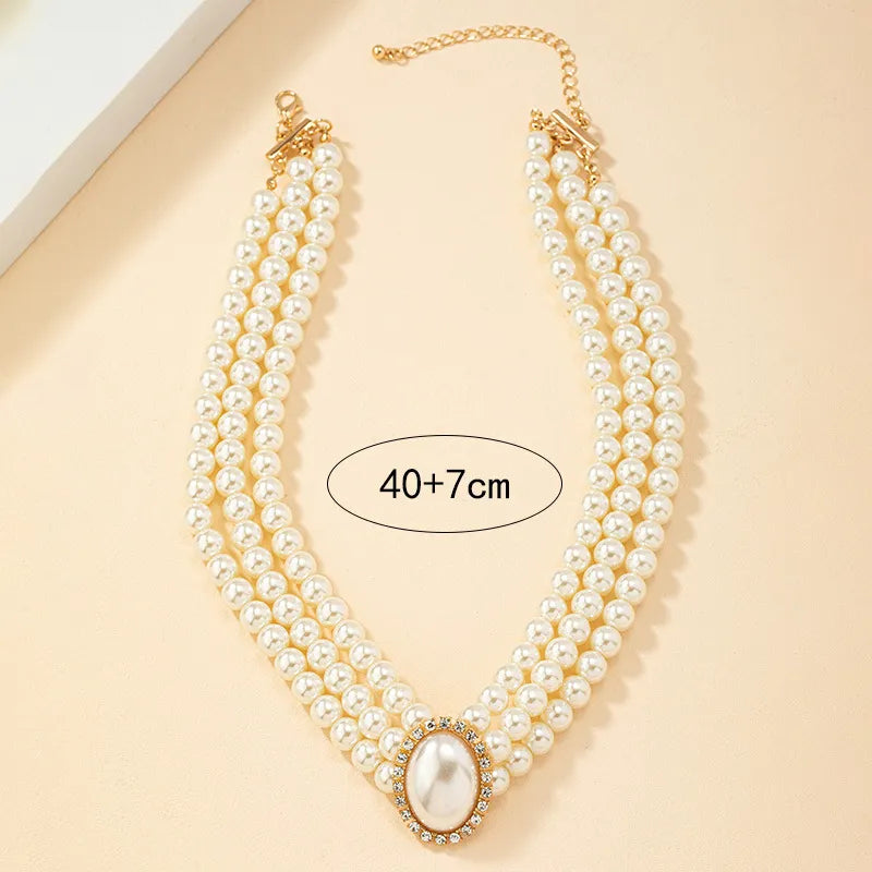 Temperament Multilayer Pearl Rhinestone Necklace