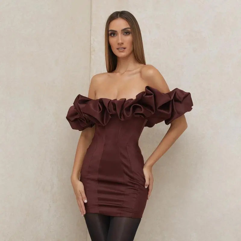 Women Sexy Solid Color Off-Shoulder Party Dress