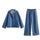 Women Fashion Casual V-Neck Lapel Long Sleeve Denim Top Wide Leg Pants Two-Piece Set