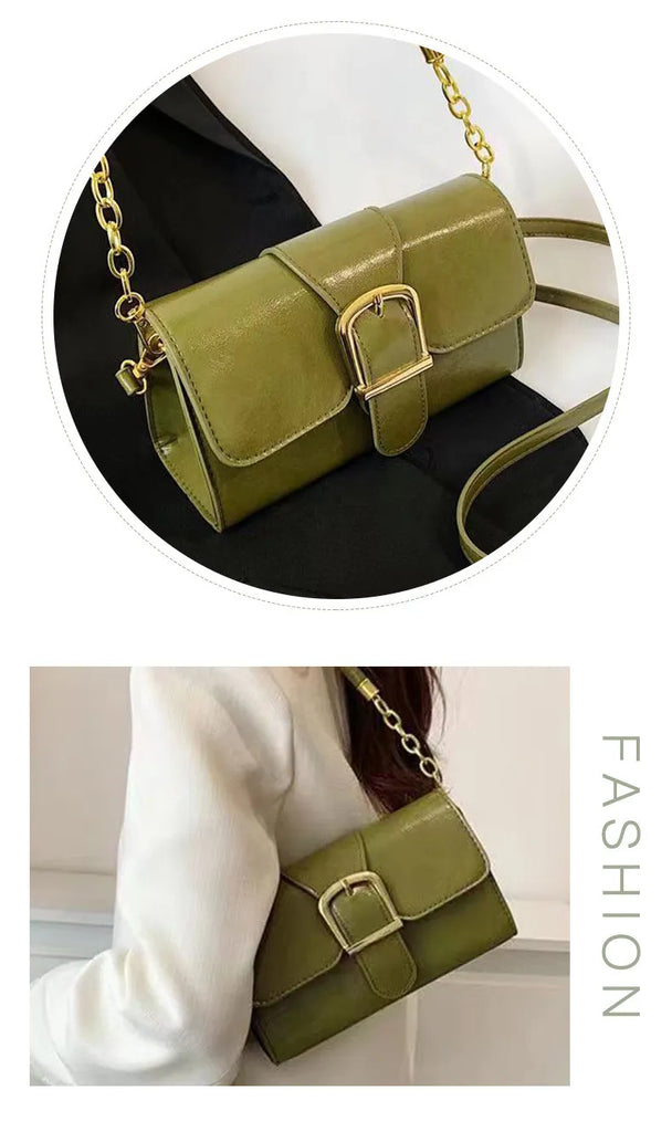 Women Fashionable Casual Bright Green Flap Square PU Shoulder Bag