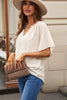 Women Casual Loose Solid Color V-Neck Pullover Ruffled Short Sleeve Blouses